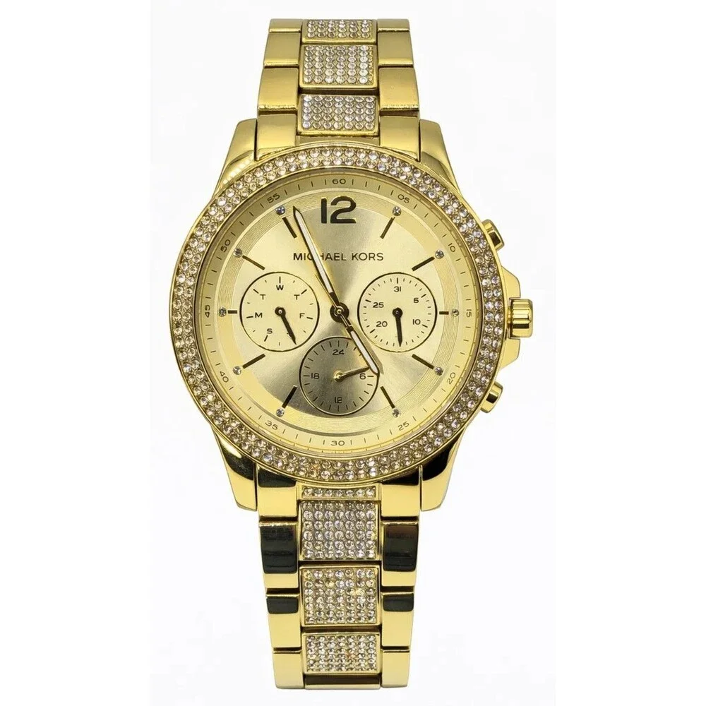 Michael Kors MK7292 Women's Gold-Tone Crystal Chronograph Watch 40mm